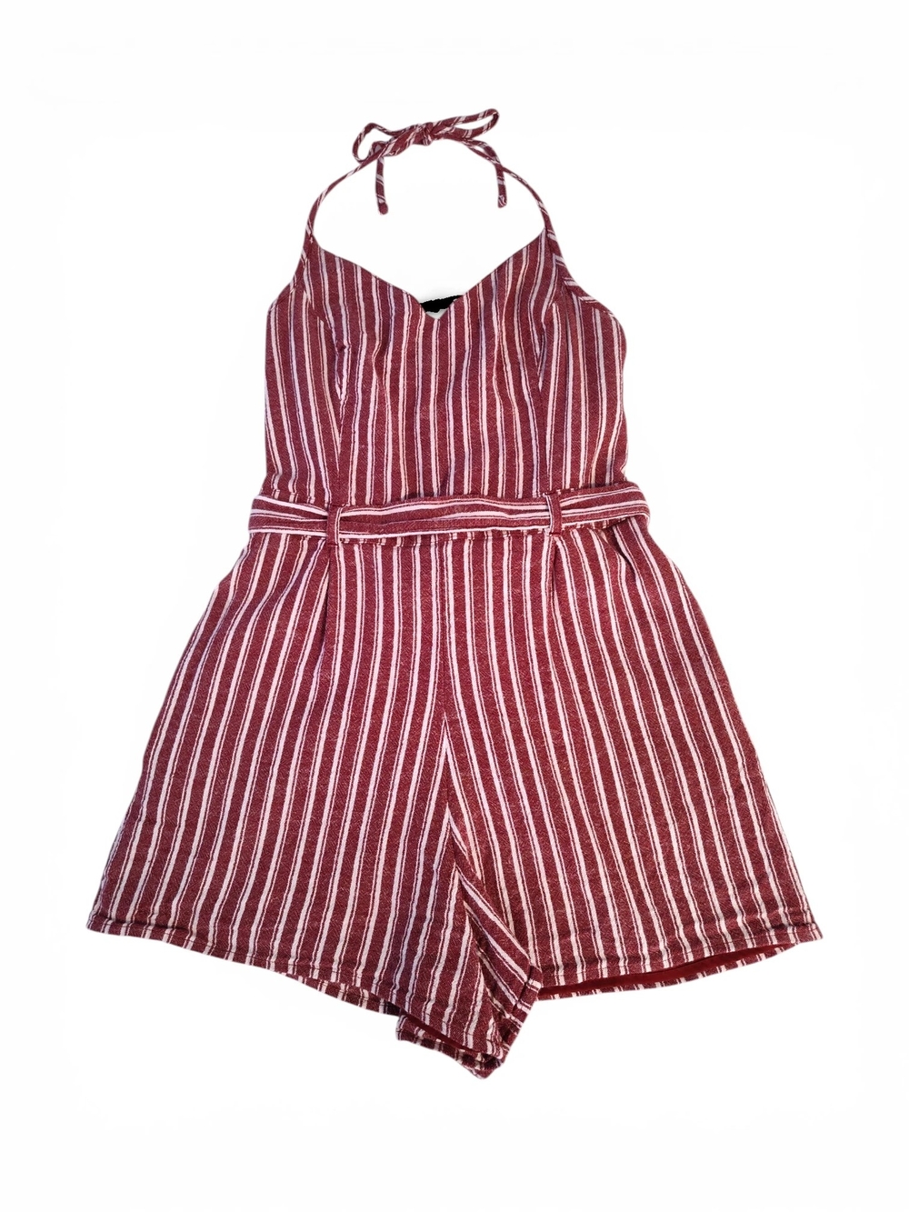 Hollister Burgundy & White Striped Halter Romper Womens Size Small